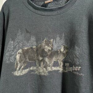 Vintage 90s George Men's XL Gray Timber Wolf Graphic Sweatshirt Nature Wildlife